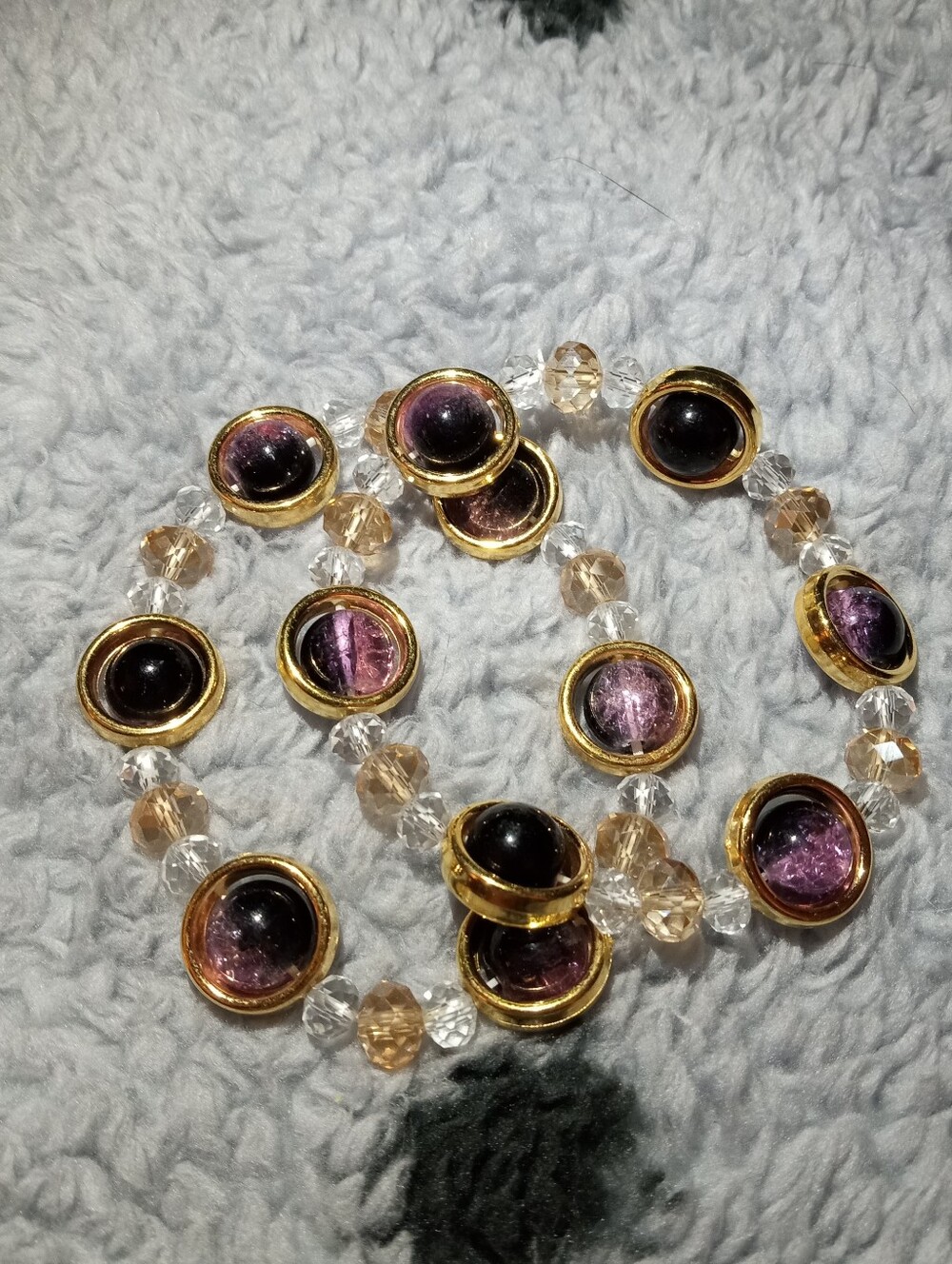 Gold-Tone Purple Amethyst Bead Stretch Bracelet Set Of Two